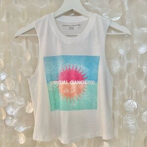 Spiritual Gangster 🤍🩵🩷 White Crop Muscle Tank Women’s XS ☀️
